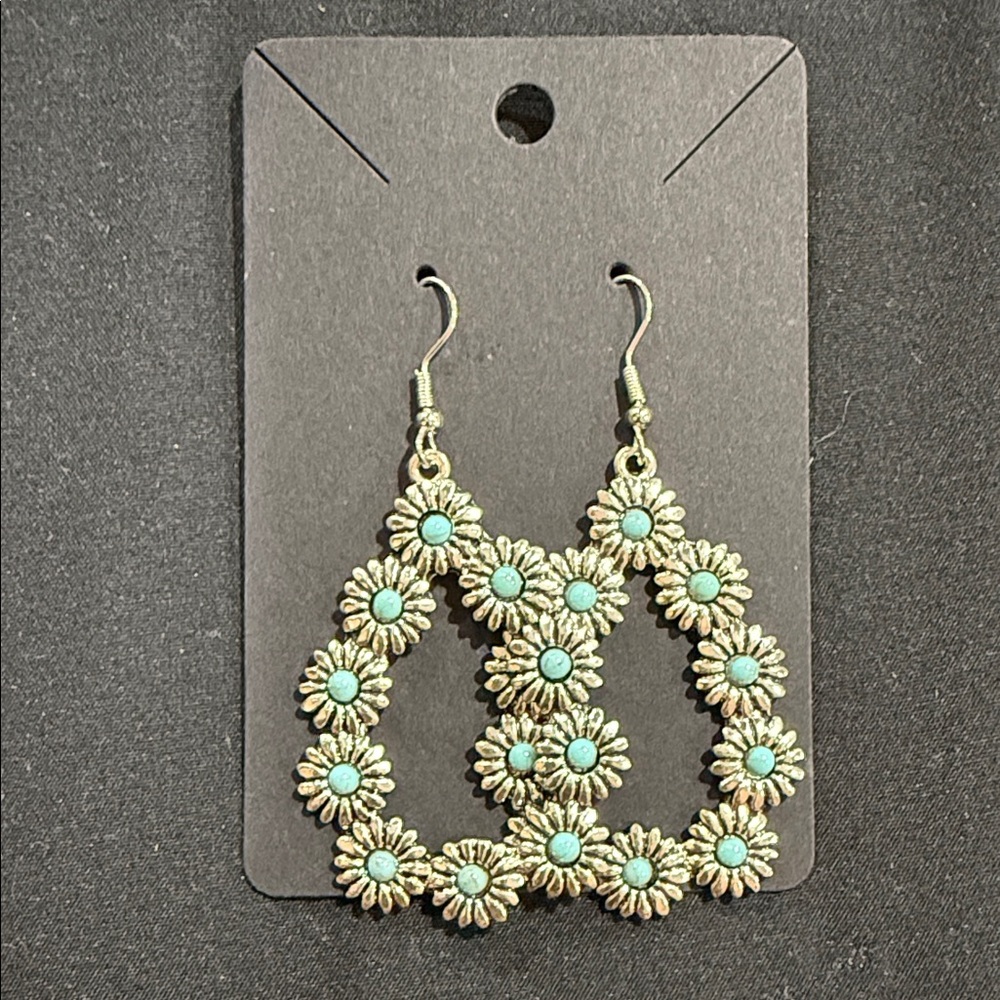 Floral Silver and Turquoise Earrings